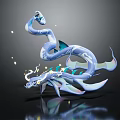 3D Model Light Blue White Dragon with Glowing Details Curved Body and Shiny Scales