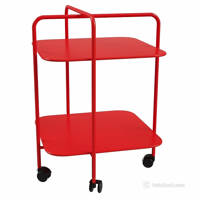 Red Two Tier Rolling Storage Shelf With Wheels For Home Organization 3d model 