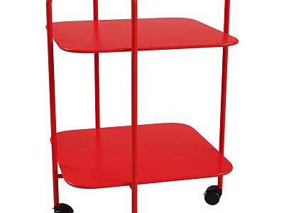 Red Two Tier Rolling Storage Shelf With Wheels For Home Organization 3d model