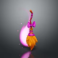 Magical Broom with Pink Bow Orange Handle and Yellow Bristles Purple Light Effects