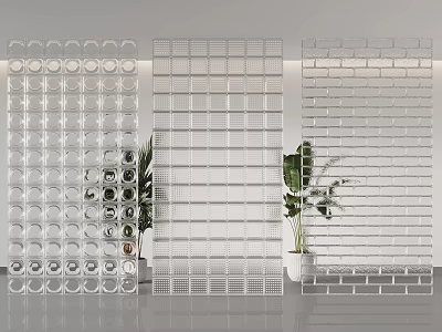 Modern Transparent Room Dividers Featuring Circular Grid And Brick Pattern Designs 3d model