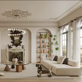 Elegant Living Room Interior With Green Armchairs Bookshelves Fireplace Chandelier And Beige Sofa