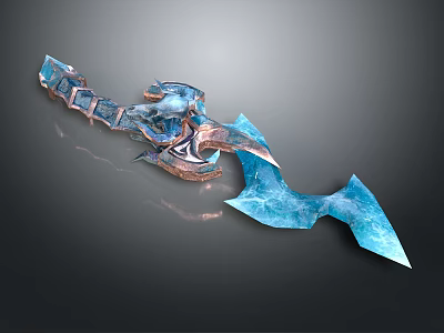 Mythical Fantasy Ice Blade With Blue Crystal Design And Dragon Head Accents 3d model