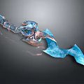 Mythical Fantasy Ice Blade With Blue Crystal Design And Dragon Head Accents