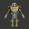 Yellow And Gray Robot Game Movie Character With Mechanical Armor Legs And Emblem