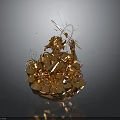 Golden Abstract Sculpture With Geometric Shapes And Metallic Elements On Spherical Base