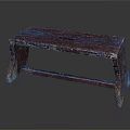Dark Colored Wooden Bench With Worn Surface Central Hole And Curved Legs