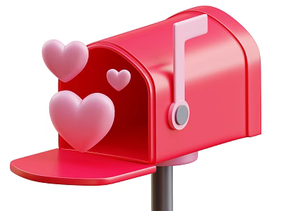 Red Mailbox Decorative Ornament Set with Pink Music Note and Hearts Coming Out 3d model