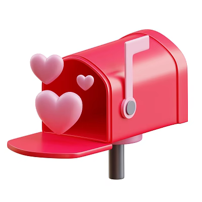 Red Mailbox Decorative Ornament Set with Pink Music Note and Hearts Coming Out 3d model