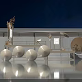 Elegant Japanese Stage Design Featuring Umbrella Decorations Wooden Structure And Night Lighting