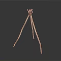 Simple Natural Wooden Sticks Forming Tripod Structure On White Background