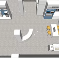 Modern Specialty Store Interior With Blue Walls White Cabinets Yellow Chairs And Air Conditioners