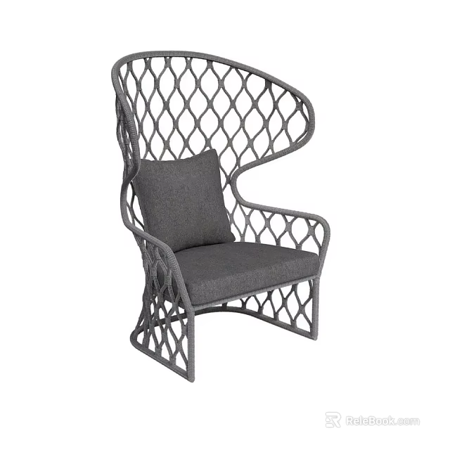 Stylish Modern Gray Single Chair Featuring Lattice Design And Soft Cushion 3d model 