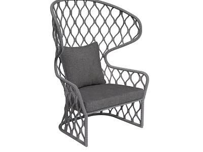 Stylish Modern Gray Single Chair Featuring Lattice Design And Soft Cushion 3d model