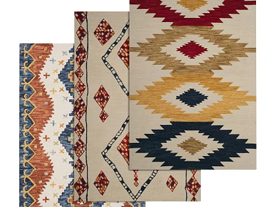 Colorful Traditional Square Rugs With Geometric Patterns Red Yellow Blue Ethnic Designs 3d model