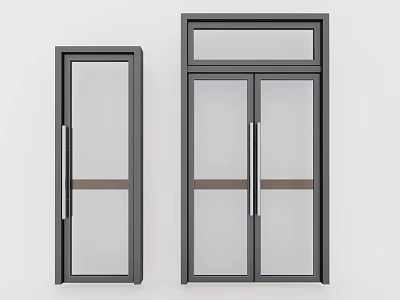 Modern Black Frame Double Doors With Glass Panels And Metal Handles 3d model