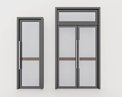 Modern Black Frame Double Doors With Glass Panels And Metal Handles 3d model