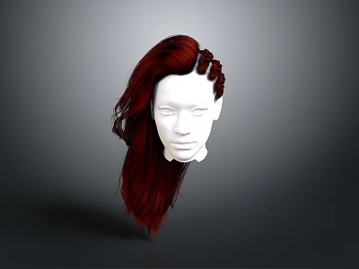 Character White Head Model with Long Red Hair and Braided Hairstyle 3d model