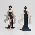 Woman In Traditional Classical Dress With Flowing Sleeves Slit Skirt And Elegant Hair Bun