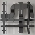 Industrial Black Metal Pipes System With Wall Mounted Frames And Support Structures 3d model
