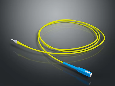 High Speed Fiber Optic Cable for Computer Data Transfer with Yellow Cable and Blue Connector 3d model