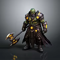 Muscular Green Orc Warrior In Black Armor With Glowing Axe