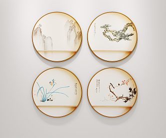 New Chinese Round Frame Painting Decorative Painting 3d model