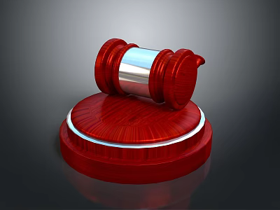 Red Wooden Gavel Placed On Red Base With Silver Decorative Ring For Home Living 3d model