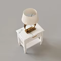 White Side Table With Marble Top And Gold Base Lamp With White Lampshade 3d model