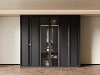 Modern Black Wardrobe Design With Glass Doors And Storage Solutions 3d model