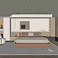 Modern Serene Bedroom Interior With Comfortable Bed Wooden Wardrobe And Cozy Armchair
