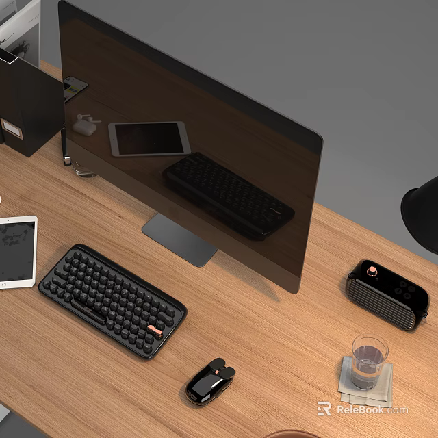 Modern Computer Workspace With Monitor Keyboard Mouse Tablet And Tech Accessories 3d model 