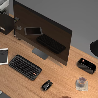 Modern Computer Workspace With Monitor Keyboard Mouse Tablet And Tech Accessories 3d model