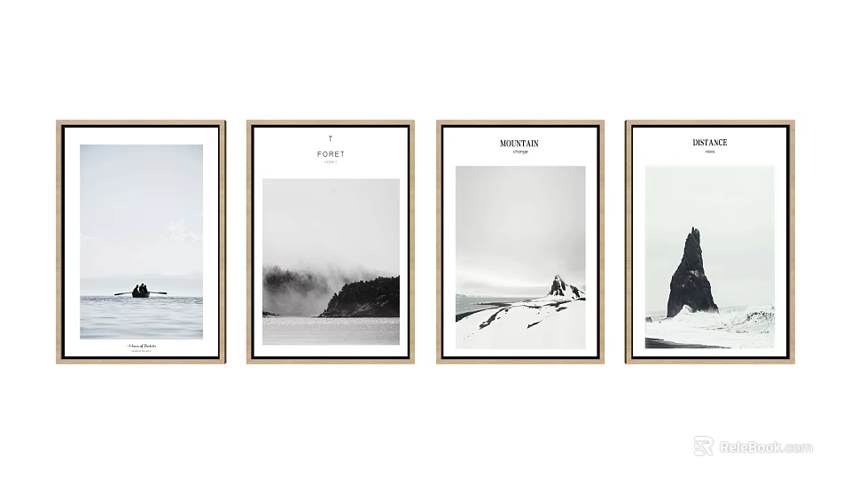 Black and White Nature Landscape Framed Wall Art for Home Decoration 3d model 