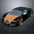 Black And Gold Bugatti Sports Car With Sleek Exterior And Golden Wheels