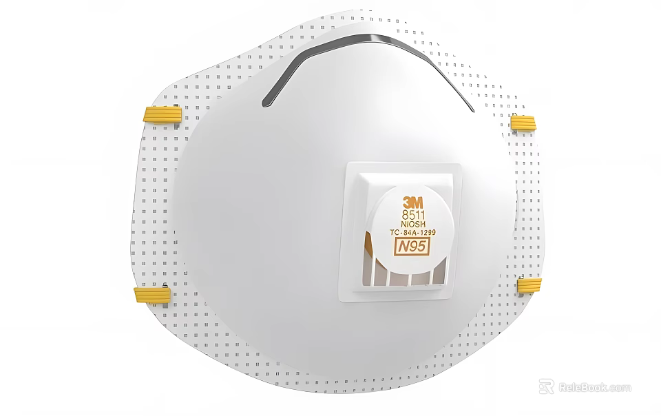 3M N95 Respirator Mask 8511 White Disposable With Yellow Ear Loops And Valve 3d model 