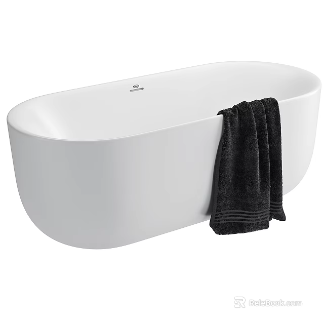 Stylish Elegant Modern White Freestanding Bathtub With Neatly Hanging Black Towels 3d model 