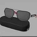 Stylish Modern Sunglasses With Silver Frame Red Accents And Gray Lenses On Black Case