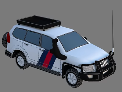 White Police Utility Vehicle Featuring Black Roof Rack Red Blue Stripes Front Bumper Guard Antenna 3d model