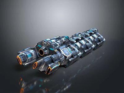 Futuristic Sci-Fi Mechanical Construct With Modular Armor Segments Blue Gray Hues And Orange Thruster Vents 3d model