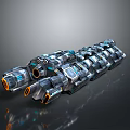 Futuristic Sci-Fi Mechanical Construct With Modular Armor Segments Blue Gray Hues And Orange Thruster Vents