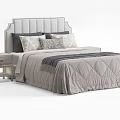 Modern Double Bed With Gray Diamond Pattern Bedding Pillows And Nightstands 3d model