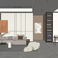 Modern Guest Restaurant Sofa Coffee Table Combination Dining Table and Chair Wine Cabinet Sideboard Wall Decoration Three-dimensional Painting Lazy Sofa 3d model