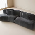 Gray Velvet Curved Two Seater Sofa In Bright Living Room With Window And Blinds