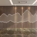 Modern Luxurious Sofa Background Wall With Wavy Wooden Strips And LED Lighting Strips