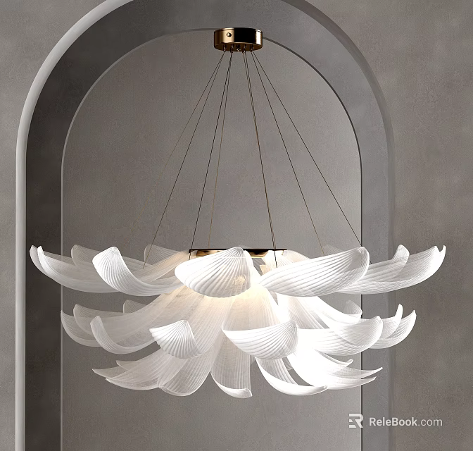 Elegant White Lotus Shaped Modern Chandelier With Petal Design Hanging In Archway 3d model 