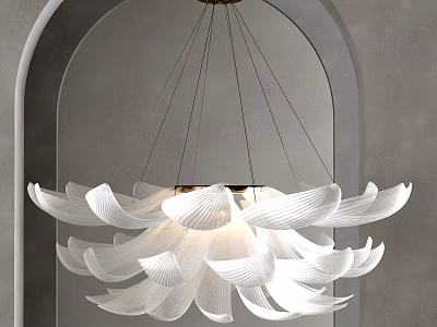 Elegant White Lotus Shaped Modern Chandelier With Petal Design Hanging In Archway 3d model