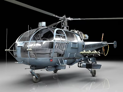 Gray Military Helicopter 3D Model With Detailed Rotor Blades And Weapon Systems 3d model