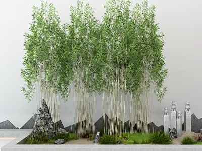 Garden Ornamental Landscape with Bamboo Grove Rocks Rock Formations Small Statues and Grass 3d model