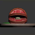 Sliced Roast Ham on Platter with Fresh Green Decorative Leaves Serving